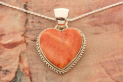 Artie Yellowhorse Genuine Spiny Oyster Shell Sterling Silver Heart Pendant